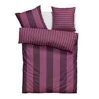 Bettwäsche-Set mit breiten und schmalen Streifen in verschiedenen Rosatönen, bestehend aus Decke und zwei Kissen