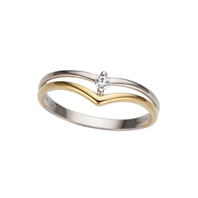 Zweifarbiger Ring mit Herzform und kleinem Diamanten in der Mitte
