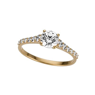 Eleganter Ring mit großem rundem Stein und glitzernden Steinen auf der Schiene.