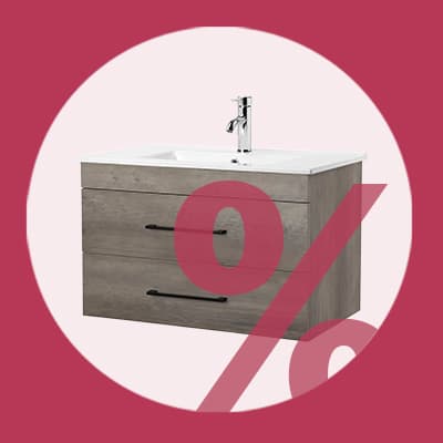 Badmöbel mit Waschbecken und Rabattzeichen