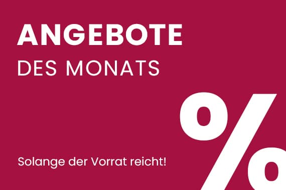 Angebote des Monats – Solange der Vorrat reicht! Große weiße Prozentzeichen auf rotem Hintergrund