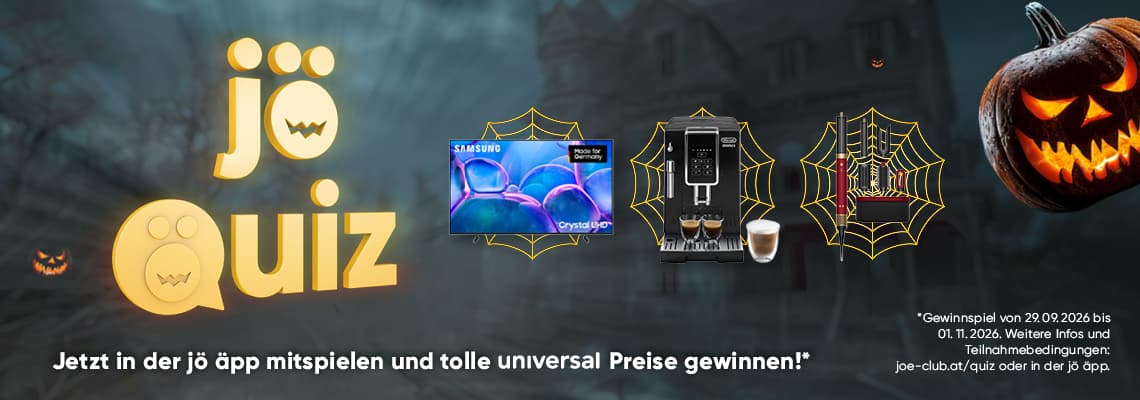 jö Quiz Gewinnspiel – jetzt in der jö äpp mitspielen und tolle universal Preise wie TV, Kaffeemaschine und Regale gewinnen