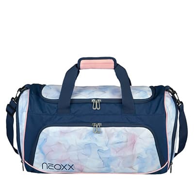 Neoxx Sporttasche – Dunkelblau mit weiß-rosa Muster und mehreren Reißverschlüssen