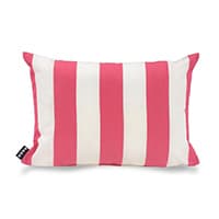 Rechteckiges Kissen mit breiten pinken und weißen Streifen