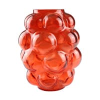 Große rote Vase mit runden, blasenförmigen Strukturen auf der Oberfläche