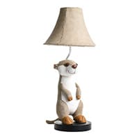 Lampe in Form eines sitzenden Erdmännchens mit beigefarbenem Lampenschirm
