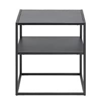 Quadratischer Beistelltisch mit zwei Ebenen, gerade Linien und minimalistisches Design in Schwarz