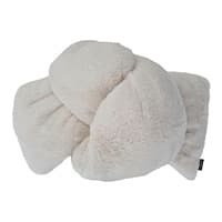 Weißes, knotenförmiges Kissen mit weicher, flauschiger Oberfläche