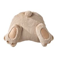 Plüschfigur in Form eines Tieres mit sichtbarem Hinterteil und Pfoten. Ein Schwanz ist oben am Rücken zu sehen.