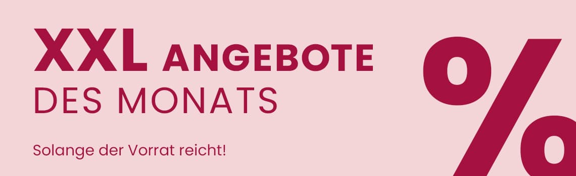 XXL Angebote des Monats – Solange der Vorrat reicht! Rotes Prozentzeichen auf rosa Hintergrund