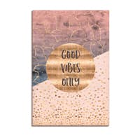 Good vibes only – Kunstdruck mit goldenen Akzenten und geometrischen Formen in Rosa, Blau und Gold auf Leinwand