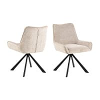 Zwei beige Drehsessel mit schwarzem Fußgestell, einer frontal und einer seitlich gezeigt