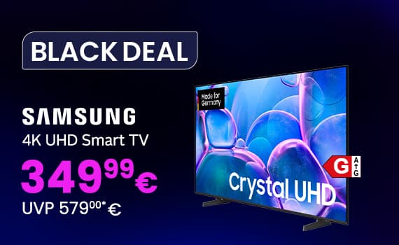 BLACK DEAL – Samsung 4K UHD Smart TV für 349,99 € statt 579,00 € – Crystal UHD Bildschirm mit bunten Blasen und Made for Germany Label