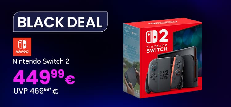 BLACK DEAL – Nintendo Switch 2 für 449,99 € statt UVP 469,99 € – Verpackung der Nintendo Switch 2 mit Konsole und Controllern
