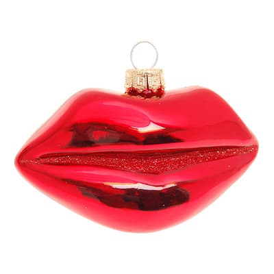 Glänzender roter Lippen-Weihnachtsbaumschmuck mit goldener Aufhängung