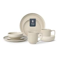 8-teiliges Geschirrset in Creme – Teller, Tassen und Schalen auf weißem Hintergrund
