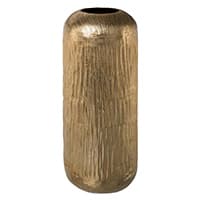 Goldene, zylindrische Vase mit strukturierter Oberfläche, oben offene Öffnung