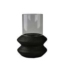 Schwarzer Kerzenhalter mit transparentem Glaszylinder