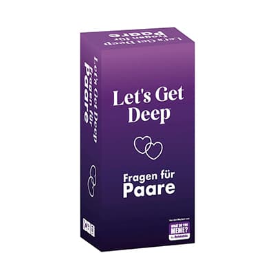 Let's Get Deep – Fragen für Paare, lila Box mit zwei Herzen und weißem Text