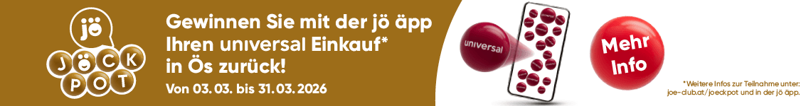 Wir feiern jöbiläum! – Erdmännchen mit Partyhut und Zahl 4 auf Torte. 2 Vorteile + Gewinnspiel in der jö app. Mehr erfahren >