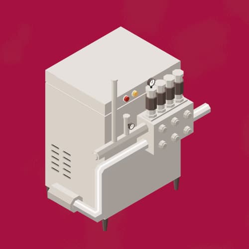 Illustration einer Maschine mit mehreren Hebeln und Knöpfen vor rotem Hintergrund