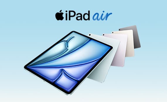 iPad Air – Verschiedene Farben von iPad Airs, Vorderansicht eines blauen iPad Air auf hellem Hintergrund.