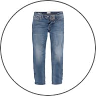 Blaue Jeans mit Knopfverschluss und leichtem Used-Look