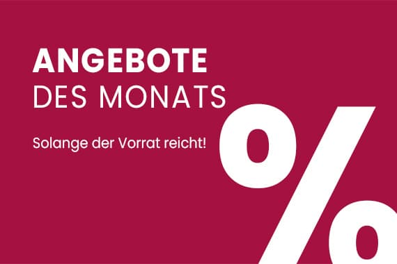 Angebote des Monats – Solange der Vorrat reicht, mit großem Prozentzeichen auf rotem Hintergrund