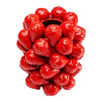 Roter Dekoaufsteller in Form eines Bündels glänzender Erdbeeren, dicht aneinander gereiht