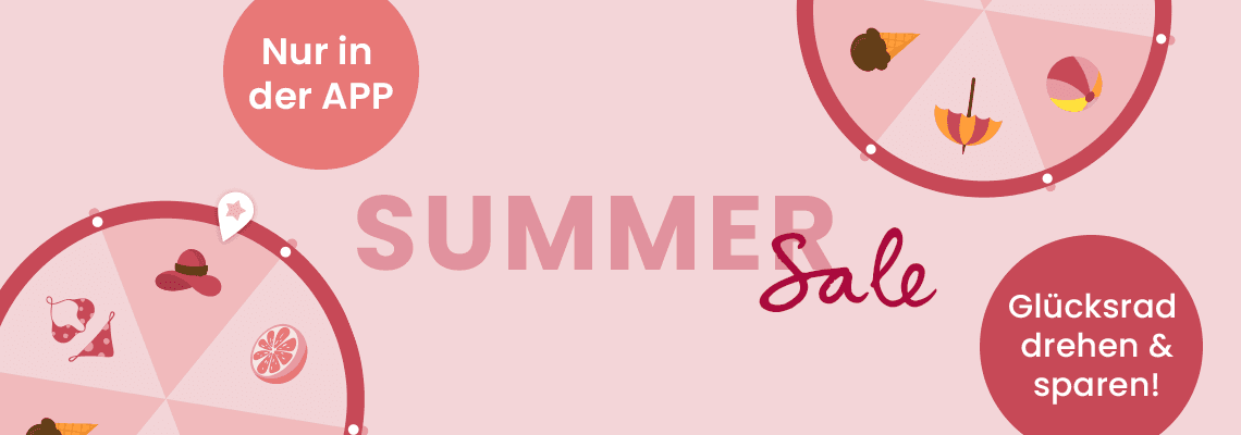 Nur in der App – Summer Sale mit zwei Glücksrädern und Text: Glücksrad drehen und sparen