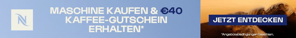 Maschine kaufen und 40 € Kaffee-Gutschein erhalten – Button „Jetzt entdecken“ neben Landschaftshintergrund