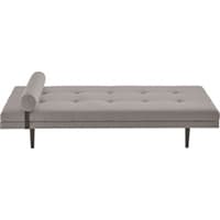 Graue Daybed-Liege mit schmaler Rückenrolle links und schlichten, dunklen Beinen