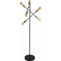Stehlampe mit schlankem Ständer und sechs schräg angeordneten sichtbaren Leuchtmitteln in Sternform