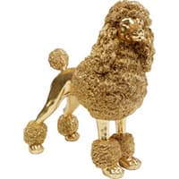 Goldene Pudel-Figur im Profil mit lockigem Fell und typischer Schur, aufrecht stehend auf vier Beinen