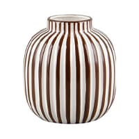 Rundliche Vase mit schmaler Öffnung und senkrechten braunen und weißen Streifen