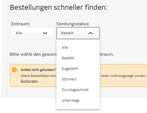 Bestellungen schneller finden
