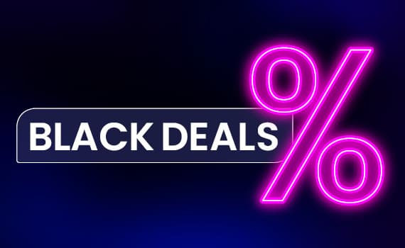 BLACK DEALS – leuchtendes Prozentzeichen auf dunklem Hintergrund