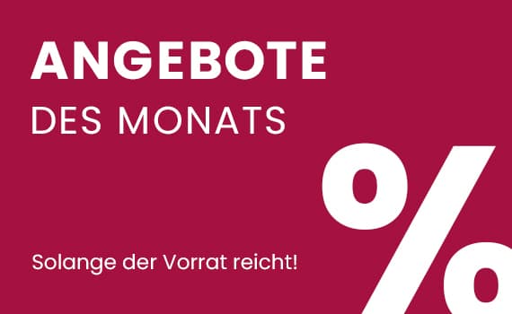 Angebote des Monats – Solange der Vorrat reicht, mit großem Prozentzeichen auf rotem Hintergrund
