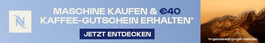 Maschine kaufen & 40 € Kaffee-Gutschein erhalten – Nespresso Banner mit Button „Jetzt entdecken“